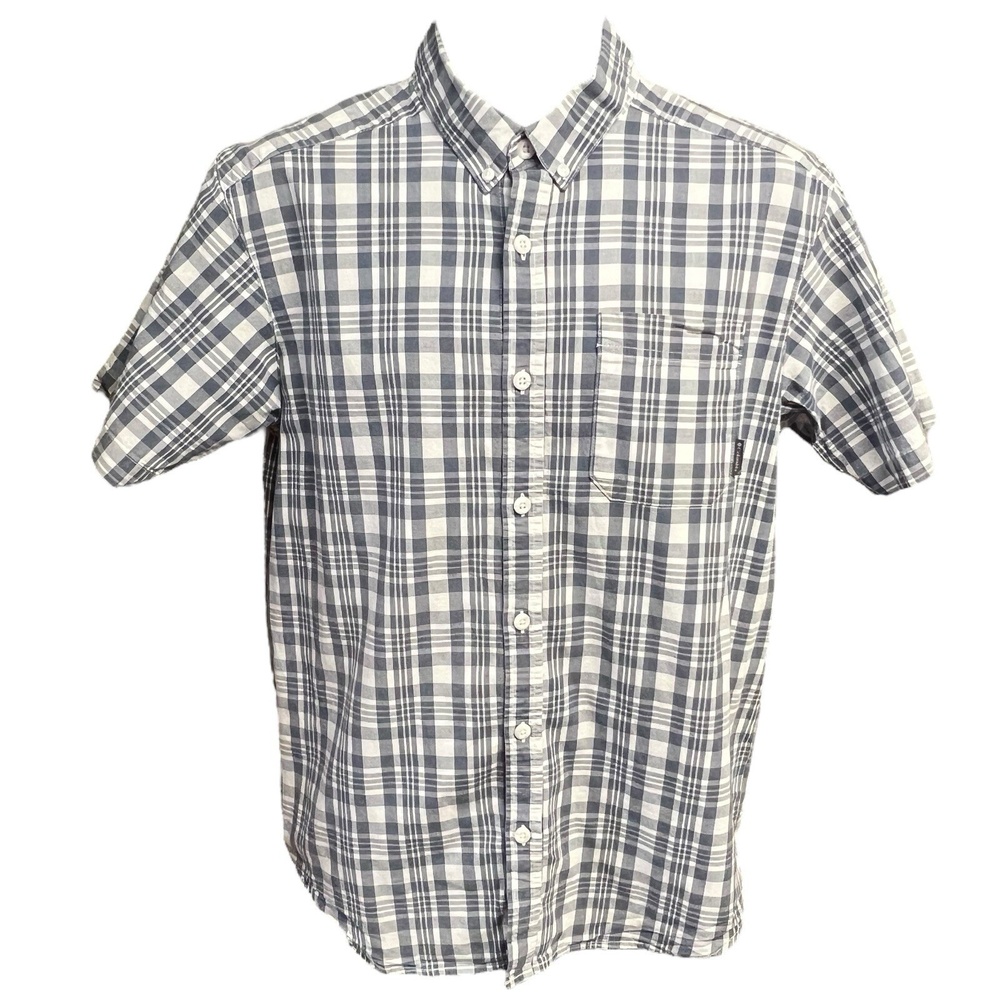 Columbia Shirt Blue White Plaid M Rapid Rivers Two Way Stretch Casual Travel